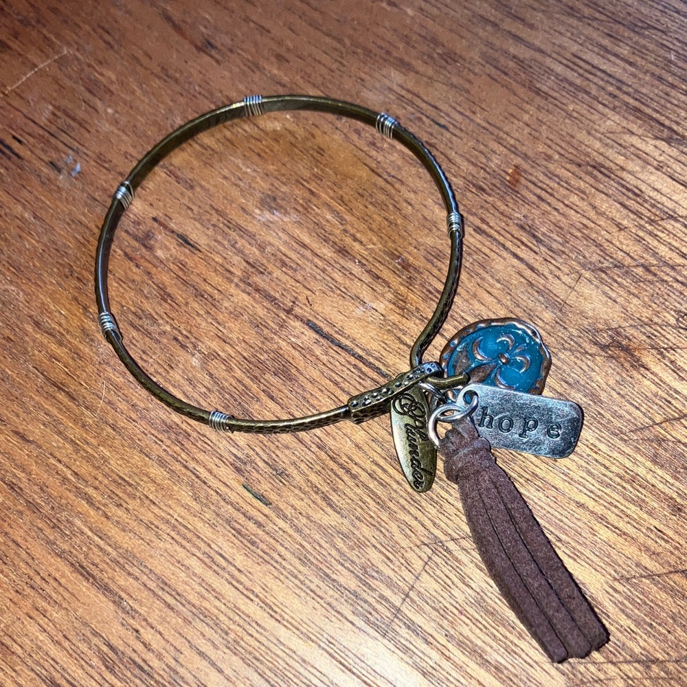 Plunder Bronze Color Metal Bracelet with Brown Tassel and‎ Charms